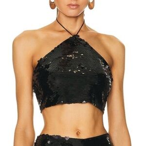House of Harlow 1960 black sermon halter top with smocking in back medium